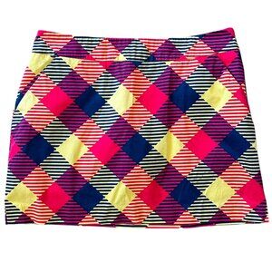 Loudmouth Red Yellow Plaid Print Golf Skort Stretch Cotton Size 8
